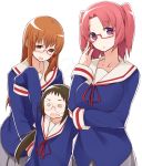  3girls :d bespectacled blush brown_hair glasses long_hair looking_at_viewer mikakunin_de_shinkoukei mitsumine_mashiro multiple_girls nekoume open_mouth orange_hair pink_hair school_uniform short_hair smile twintails two_side_up violet_eyes yellow_eyes yonomori_benio yonomori_kobeni 