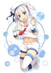  1girl belt blue_eyes blush boots gloves hat highres looking_at_viewer midriff nagomi_no_ame open_mouth original sailor_collar sailor_hat short_hair shorts smile solo thighhighs 