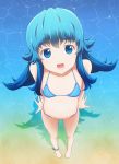  1girl bikini blue_eyes blue_hair from_above happinesscharge_precure! long_hair looking_at_viewer looking_up open_mouth precure shadow shirayuki_hime slowpit solo swimsuit 