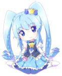  1girl blue_eyes blue_hair blush boots chibi crown cure_princess earrings happinesscharge_precure! hat jewelry long_hair magical_girl mirai_(sugar) shirayuki_hime smile solo twintails 