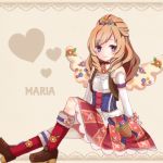  1girl aikatsu! boots brown_hair character_name dress flower heart himesato_maria long_hair natsuna smile solo violet_eyes wings 