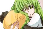  1girl c.c. cheese-kun code_geass green_hair hug s_hida solo yellow_eyes 