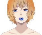  1girl blue_eyes crystal face mattaku_mousuke mouth_hold no_shirt orange_hair original portrait short_hair solo 