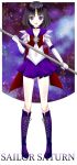  1girl bishoujo_senshi_sailor_moon black_hair bob_cut boots bow choker earrings elbow_gloves gloves highres jewelry knee_boots magical_girl sailor_collar sailor_saturn sakura_hanatsumi short_hair silence_glaive skirt solo tiara tomoe_hotaru violet_eyes 