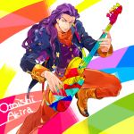  1boy guitar instrument jojo_no_kimyou_na_bouken long_hair oreha00701 otoishi_akira purple_hair scar solo 