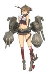  1girl anchor bare_shoulders brown_hair cannon chain gloves green_eyes hair_ornament hairband headgear kantai_collection mutsu_(kantai_collection) navel official_art personification shizuma_yoshinori short_hair skirt thighhighs weapon 