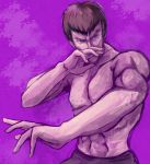  1boy abs brown_hair character_request looking_away male pose serious solo street_fighter topless tsukumo 