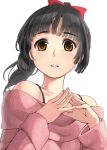  1girl black_hair bow brown_eyes bust fingers_together hair_bow long_hair original ponytail solo sweater yoropa 