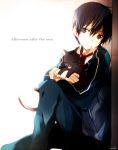  1boy black_eyes black_hair cat english kirito male necktie school_uniform short_hair sword_art_online tsukimori_usako 