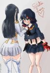  2girls black_hair blush duplicate full-face_blush junketsu kill_la_kill kiryuuin_satsuki long_hair matoi_ryuuko midriff mike_angel multiple_girls school_uniform senketsu serafuku single_glove spoilers suspenders thighhighs 