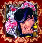 2boys araki_hirohiko black_hair colored crazy_diamond haruja higashikata_jousuke jojo_no_kimyou_na_bouken multiple_boys pompadour stand_(jojo) violet_eyes