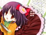  calendar flower hieda_no_akyuu japanese_clothes november purple_hair rinka short_hair solo touhou yellow_eyes 