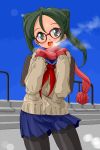  glasses original pantyhose scarf school_uniform serafuku shino_(pharmacy) skirt solo twintails 
