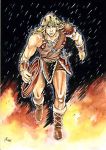  armor belt blonde_hair boots castlevania circlet fire male muscle rain signature simon_belmont sword whip 
