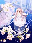  cherry_blossoms dress long_hair ouka_(sakura_no_shita_de_ai_mashou) purple_hair red_eyes reflection ripples sakura_no_shita_de_ai_mashou takahata_yuki white_dress 