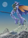  aura_battler_dunbine claws dunbine floating flying mecha moon mountain night rock sky sword 