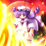  hair_ribbon hat highres long_hair patchouli_knowledge purple_hair red_eyes ribbon shoes solo tdk touhou 