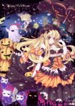  &#9320; :3 abyss_of_parliament alternate_color alternate_costume bare_shoulders bat blonde_hair blush_stickers bow breasts cat_skull chen chen_(cat) chibi cirno cleavage dress elbow_gloves floating_skull frilled_dress frills ghost gloves halloween highres hong_meiling horns ibuki_suika jack-o'-lantern jack-o-lantern kaenbyou_rin kaenbyou_rin_(cat) kirisame_marisa long_hair musical_note north_abyssor o_o pumpkin purple_eyes tears touhou umbrella violet_eyes yakumo_yukari 