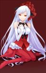  bare_shoulders blue_hair elbow_gloves gloves long_hair red_eyes shion_(mamuring) solo very_long_hair 