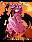  character_name halloween hat highres jack-o'-lantern jack-o-lantern pumpkin purple_hair red_eyes remilia_scarlet sangatsu_neko short_hair solo touhou wings 