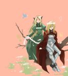  1girl animal_ears armor blonde_hair cape cat_ears circlet couple dress flower garland head_wreath long_hair smile tengen_toppa_gurren_lagann tengen_toppa_gurren_lagann:_parallel_works tree tsuuma viral 