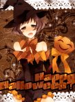  akizuki_ryou bare_shoulders blush bow brown_eyes brown_hair crossdressing crossdressinging halloween hat idolmaster idolmaster_dearly_stars jack-o'-lantern jack-o-lantern male open_mouth pumpkin smile solo trap tyouzetu_b_gata witch_hat 