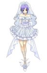  arms_behind_back bare_shoulders bow bride capcom commentary cross_edge dress frills lilith_aensland official_art purple_hair red_eyes short_hair solo vampire_(game) wedding_dress 