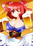  breasts cleavage hair_bobbles hair_ornament large_breasts onozuka_komachi red_eyes red_hair redhead short_hair solo takamoto_akisa touhou twintails wink 