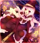  broom_riding gloves hat highres long_hair nozumi original pink_hair red_eyes solo tokira_nozumi witch witch_hat 