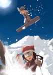  blonde_hair brown_hair hakurei_reimu kirisame_marisa mieharu multiple_girls skiing snow snowboard touhou yellow_eyes 
