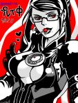  bayonetta bayonetta_(character) beauty_mark black_hair bodysuit cleavage cleavage_cutout glasses lollipop mole red_eyes 