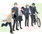  4boys aran bag bicycle blazer brown_hair edward_(fire_emblem) fire_emblem fire_emblem_radiant_dawn green_hair hanakago laura leonardo_(fire_emblem) long_sleeves necktie school_uniform serafuku shoes sneakers sothe sweater thigh-highs 