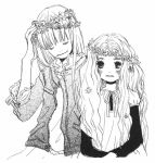  black blush chika_umino flower hanamoto_hagumi honey_and_clover jacket long_hair monochrome multiple_girls official_art traditional_media white wreath yamada_ayumi 