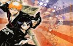  1440x900 black_hair bleach katana kuchiki_rukia kurosaki_ichigo orange_hair shinigami sword wallpaper 