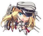 1girl bismarck_(kantai_collection) blonde_hair blue_eyes chibi gloves hat kantai_collection long_hair lowres open_mouth personification rei_(rei&#039;s_room) solo white_background 