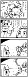  4koma :3 animal_ears bkub cat_ears comic final_fantasy final_fantasy_xiv greyscale lalafell long_hair miqo&#039;te monochrome pointing pointy_ears ponytail running translated two_side_up wide_sleeves 