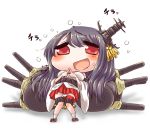  1girl bare_shoulders black_hair cannon chibi detached_sleeves esoragoto fidgeting fusou_(kantai_collection) hair_ornament kantai_collection long_hair lying on_back open_mouth panties personification red_eyes skirt smile solo translation_request underwear white_panties 