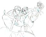  1boy 1girl bouquet bridal_veil bride carrying couple dress flower gamagoori_ira gloves groom kill_la_kill mankanshoku_mako monochrome princess_carry pumps short_hair sketch veil wedding yamashita_akira 