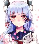  1boy 1girl admiral_(kantai_collection) gloves hair_ribbon headgear kantai_collection long_hair murakumo_(kantai_collection) payot personification petals red_eyes ribbon rinarisa sailor_dress silver_hair solo solo_focus twitter_username 