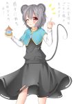  1girl ;3 animal_ears belt bishamonten&#039;s_pagoda blush capelet dress grey_hair jewelry kyouran long_sleeves looking_at_viewer mouse_ears mouse_tail nazrin necklace one_eye_closed pointing pose red_eyes smile solo tail touhou 