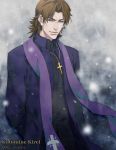  1boy artist_name bifanghuanshi brown_hair character_name cross cross_necklace dated fate/stay_night fate_(series) grey_eyes highres jewelry kotomine_kirei necklace solo stole 