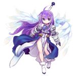  armor aselia_bluespirit boots dress eien_no_aselia gauntlets highres long_hair panties polearm purple_hair shigehiro_(artist) spear underwear violet_eyes weapon wings 