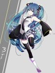  1girl aqua_eyes aqua_hair boots character_name detached_sleeves hatsune_miku long_hair looking_at_viewer necktie otojirou skirt solo thighhighs twintails very_long_hair vocaloid 