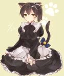  1girl alternate_costume animal_ears bell bow breasts brown_hair cat_ears cat_tail dated frills gothic_lolita hair_bow highres kaga_(kantai_collection) kantai_collection kemonomimi_mode komachi_naruta lolita_fashion personification rough short_hair side_ponytail solo tail tail_bell tail_bow 