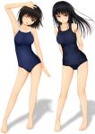  2girls black_hair brown_eyes highres kurokami_(kurokaminohito) long_hair multiple_girls original school_swimsuit short_hair standing swimsuit 
