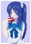  1girl blue_eyes blue_hair box hiradaira_chisaki long_hair miyama_akira nagi_no_asukara sailor_dress school_uniform side_ponytail 