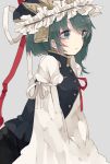  expressionless green_eyes green_hair hat hat_ribbon juliet_sleeves long_sleeves nekoniku_(neko_1013) puffy_sleeves ribbon shikieiki_yamaxanadu short_hair skirt touhou vest 