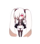  1girl aki_(o2x_x2o) blush_stickers chibi hair_over_one_eye kantai_collection long_hair navel pale_skin personification red_eyes shinkaisei-kan sleeves_past_wrists smile solo southern_ocean_oni thigh-highs twintails white_hair 