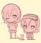  2girls chibi long_hair misaka_imouto misaka_mikoto mishima_kurone monochrome multiple_girls to_aru_majutsu_no_index wink 