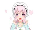  1girl blush breasts headphones heart large_breasts long_hair looking_at_viewer nitroplus open_mouth pink_eyes pink_hair solo super_sonico 